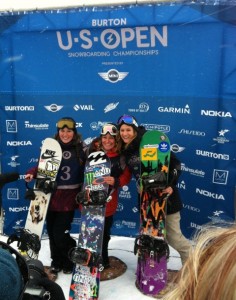 Women's slopestyle winners at the Burton US Open. Jaime Anderson claims her 4th gold coming off an Olympic gold medal in Sochi. Photo by Snowboard.