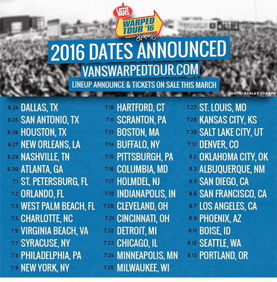 Vans Warped Tour 2016 Announces Tour Date Lineup, Launch of 22nd Year